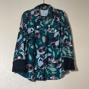 ELOQUII green floral long sleeved button down blouse top 16